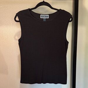 Karen Scott Black Ribbed Crewneck Tank